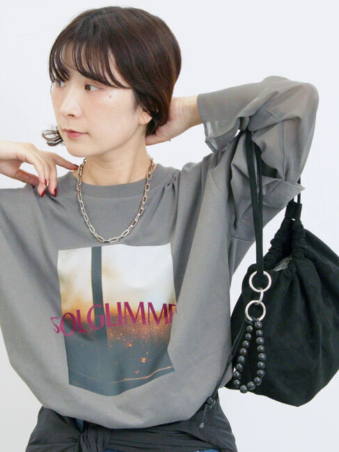 Samansa Mos2 blue「袖シフォンレイヤードプルオーバー」|Tシャツ・カットソー|