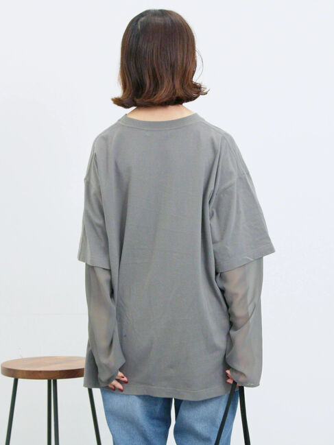 Samansa Mos2 blue「袖シフォンレイヤードプルオーバー」|Tシャツ・カットソー|