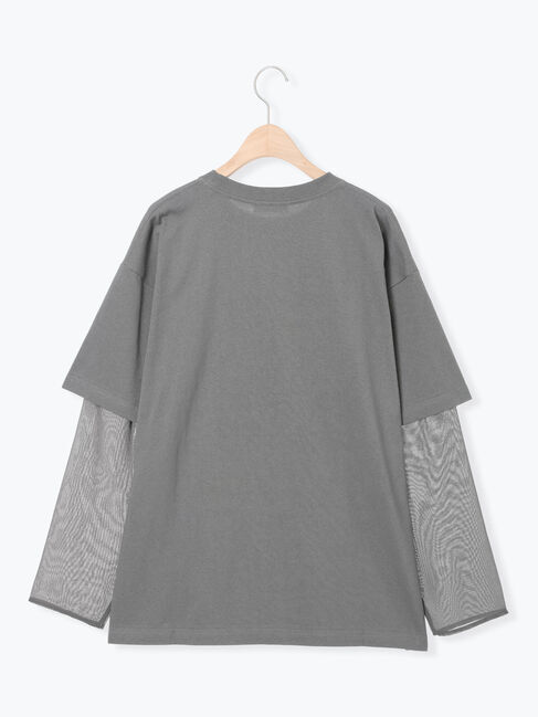 Samansa Mos2 blue「袖シフォンレイヤードプルオーバー」|Tシャツ・カットソー|