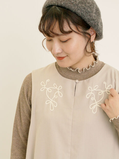 Samansa Mos2「配色メローカットリブフリルスタンドネックインナー」|Tシャツ・カットソー|