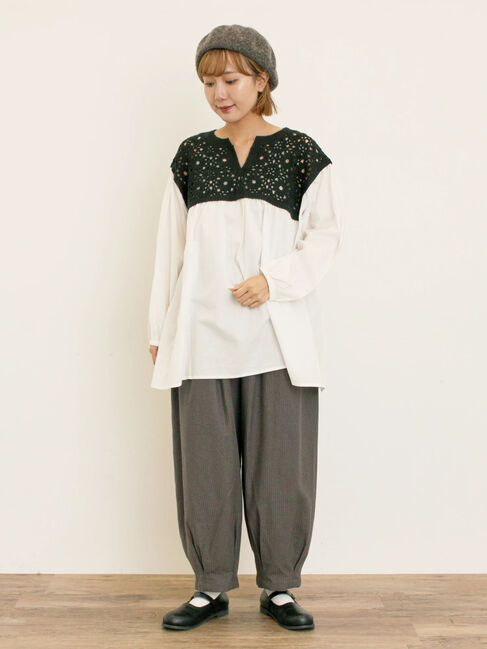 Samansa Mos2「ストライプツイル裾タックパンツ」|その他|