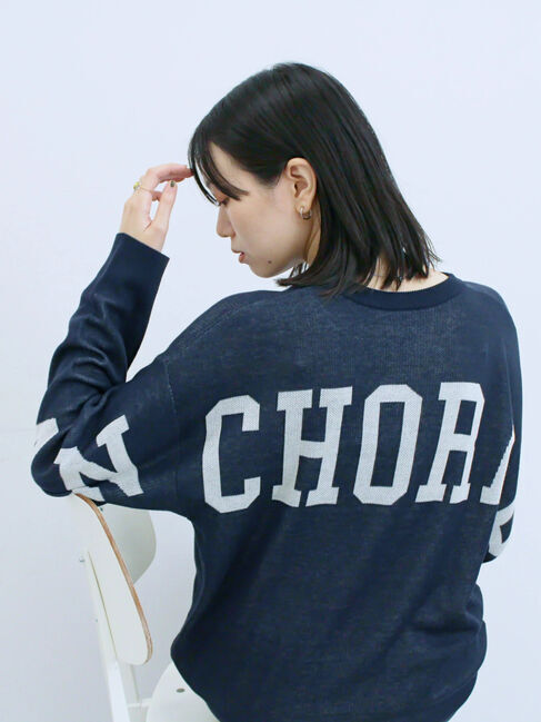 Samansa Mos2 blue「アソートロゴジャガードニットプルオーバー」|ニット・セーター|