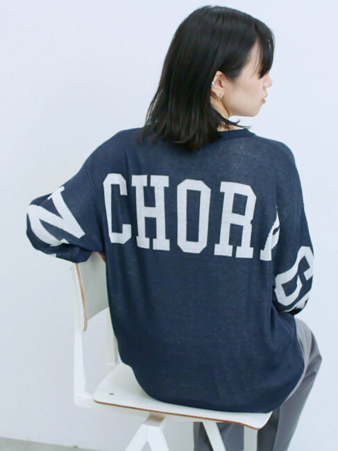 Samansa Mos2 blue「アソートロゴジャガードニットプルオーバー」|ニット・セーター|