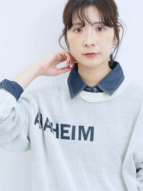 Samansa Mos2 blue「アソートロゴジャガードニットプルオーバー」|ニット・セーター|