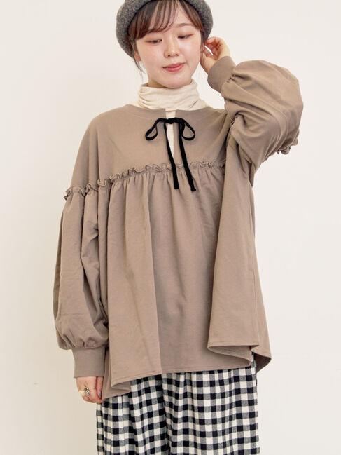 Samansa Mos2「ミニ裏毛切替ギャザープルオーバー」|Tシャツ・カットソー|
