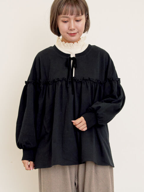 Samansa Mos2「ミニ裏毛切替ギャザープルオーバー」|Tシャツ・カットソー|