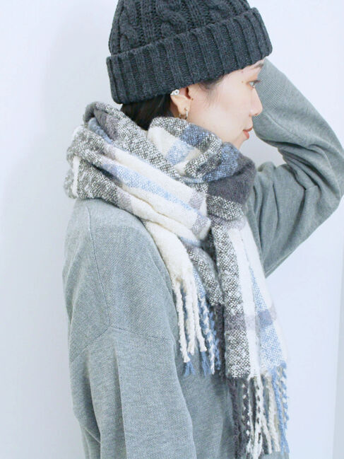 Samansa Mos2 blue「ブークレチェックマフラー」|その他|