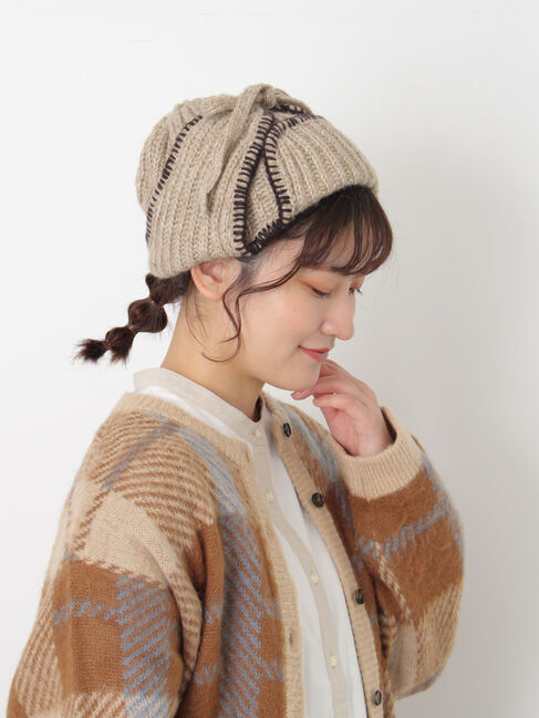 Samansa Mos2「配色ステッチニットフライトキャップ」|その他|ベージュ
