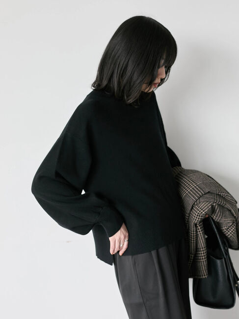 Samansa Mos2 blue「【Hug knit】袖ボリュームハイネックプルオーバー」|ニット・セーター|