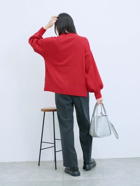 Samansa Mos2 blue「【Hug knit】袖ボリュームハイネックプルオーバー」|ニット・セーター|