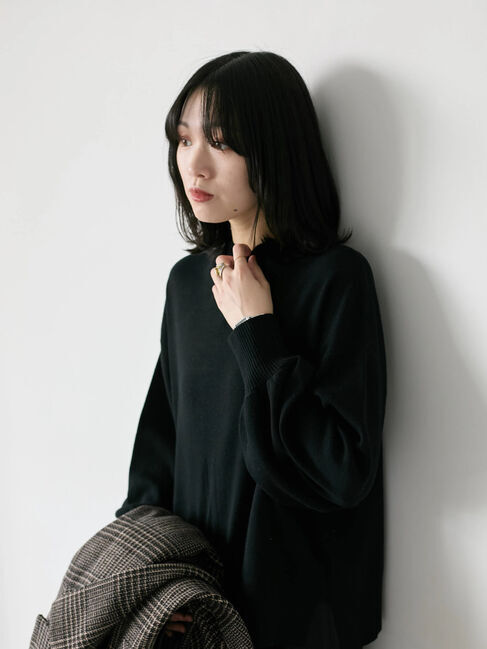 Samansa Mos2 blue「【Hug knit】袖ボリュームハイネックプルオーバー」|ニット・セーター|