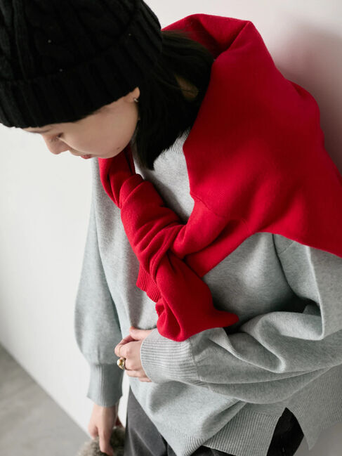 Samansa Mos2 blue「【Hug knit】袖ボリュームハイネックプルオーバー」|ニット・セーター|