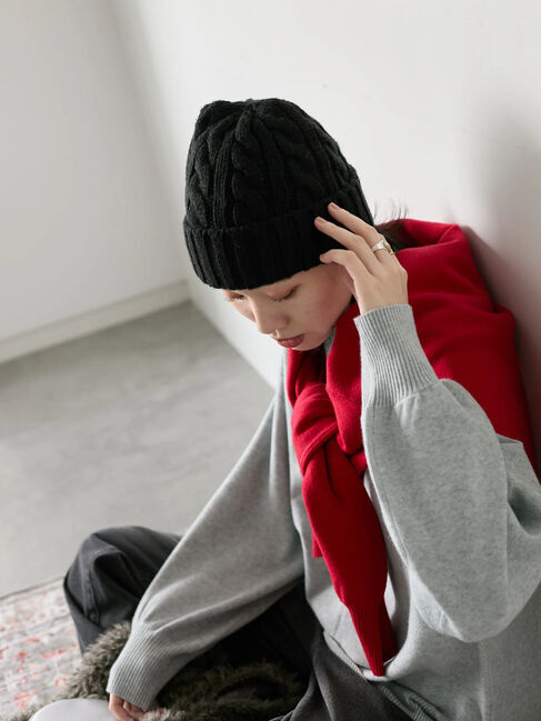 Samansa Mos2 blue「【Hug knit】袖ボリュームハイネックプルオーバー」|ニット・セーター|