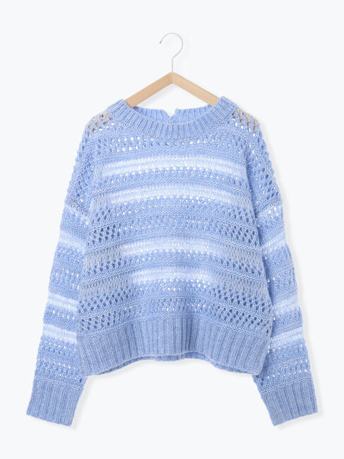 Samansa Mos2 blue「透かし柄ニットプルオーバー」|ニット・セーター|