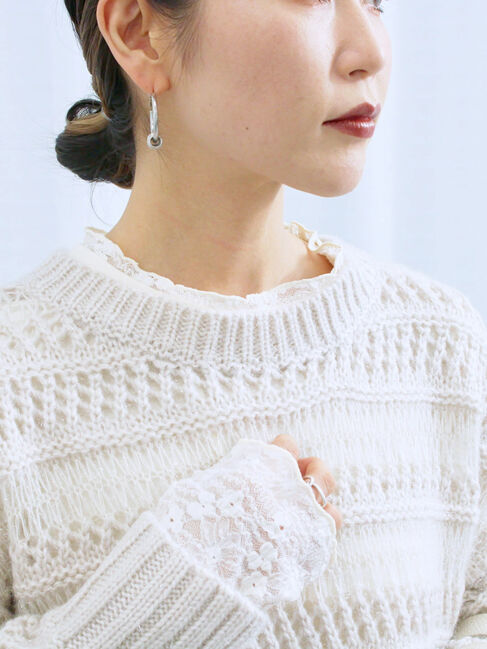 Samansa Mos2 blue「【帯電防止】袖口レースプルオーバー」|Tシャツ・カットソー|