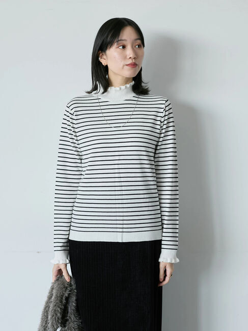 Samansa Mos2 blue「フリル衿ニットプルオーバー」|ニット・セーター|