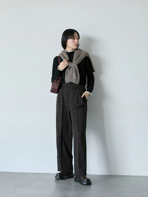 Samansa Mos2 blue「配色フリル衿ニットプルオーバー」|ニット・セーター|