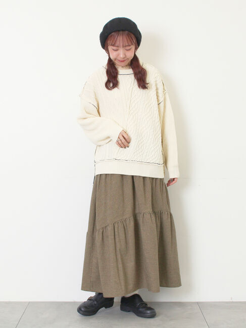 Samansa Mos2「ケーブルパッチワークステッチプルオーバー」|ニット・セーター|