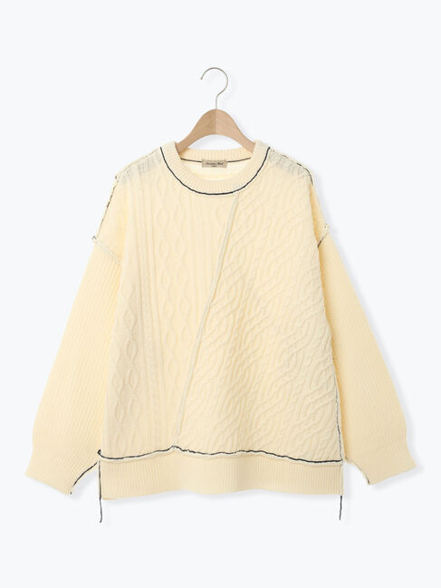 Samansa Mos2「ケーブルパッチワークステッチプルオーバー」|ニット・セーター|