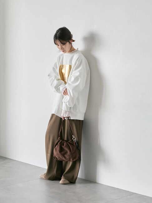 Samansa Mos2 blue「衿袖チュールハイネックプルオーバー」|Tシャツ・カットソー|