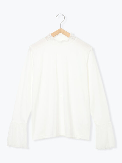 Samansa Mos2 blue「衿袖チュールハイネックプルオーバー」|Tシャツ・カットソー|