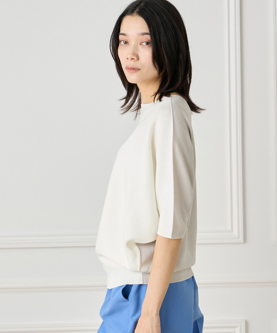 INED「5分袖ドルマンスリーブニット《Cuoo》」|ニット・セーター|オフホワイト1