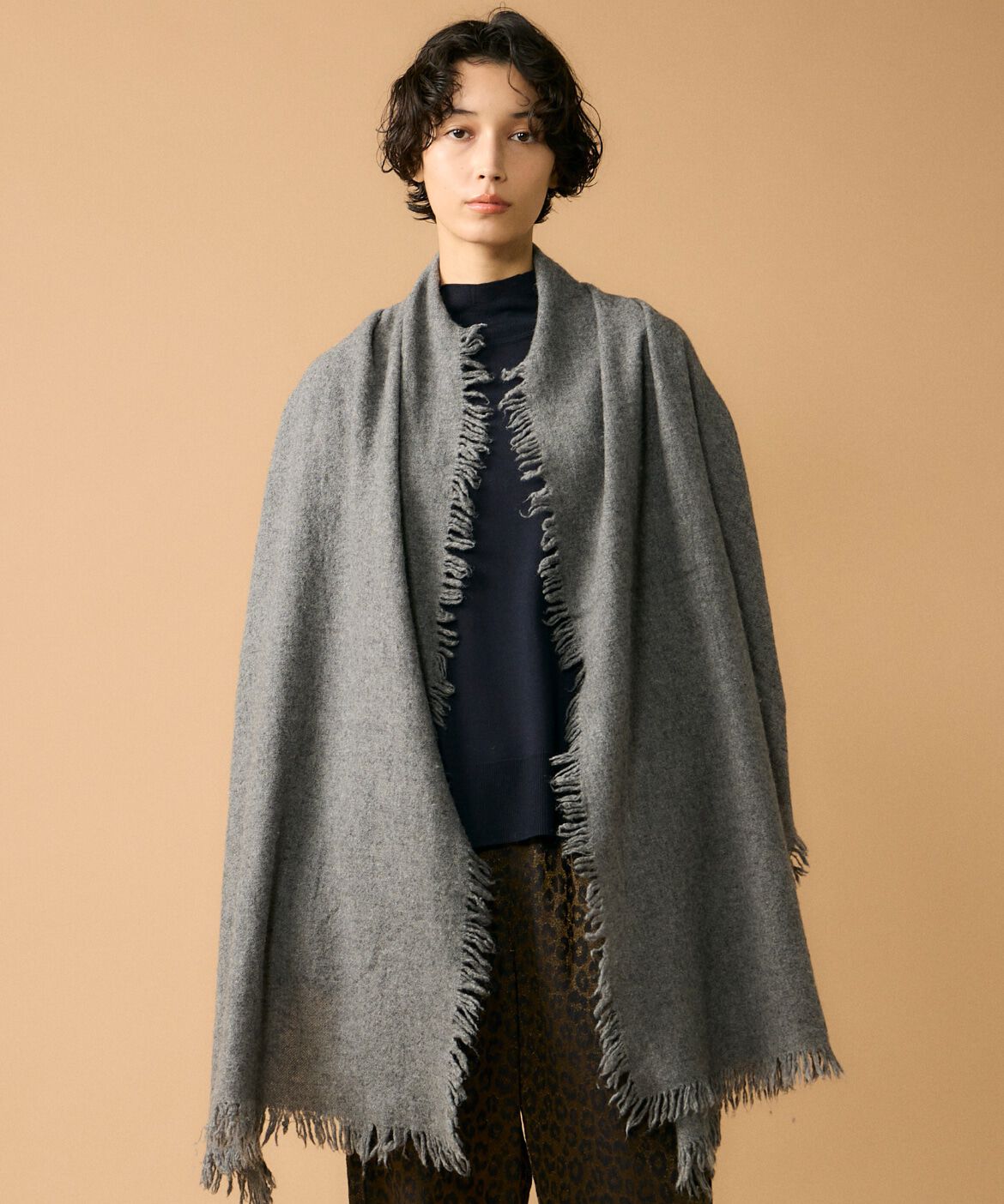 Le Souk「ライトバスケット織 ストール」|ストール|グレー1