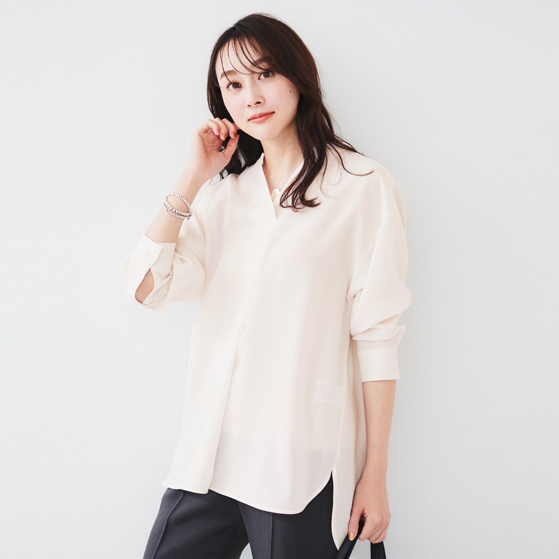 UNTITLED「【体型カバー/オンオフ使える】梳毛調ボイルシャツ」|シャツ・ブラウス|