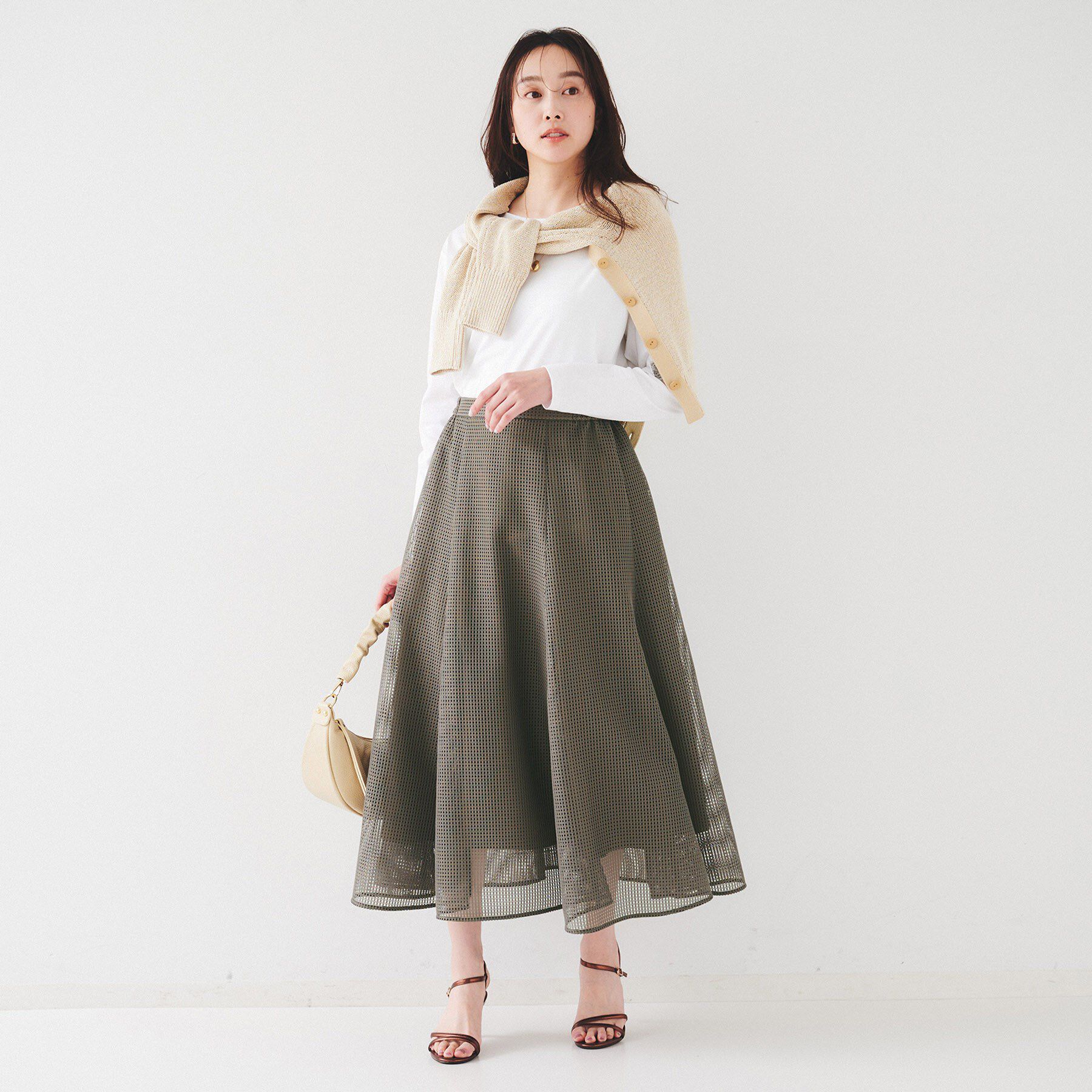 UNTITLED「【手洗い可/トレンド】メッシュフレアスカート」|スカート|