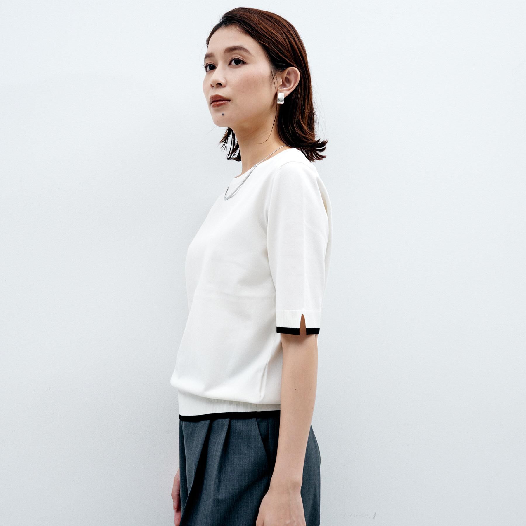UNTITLED「【アンサンブル可/薄手/洗える】5分袖クルーニット」|ニット・セーター|