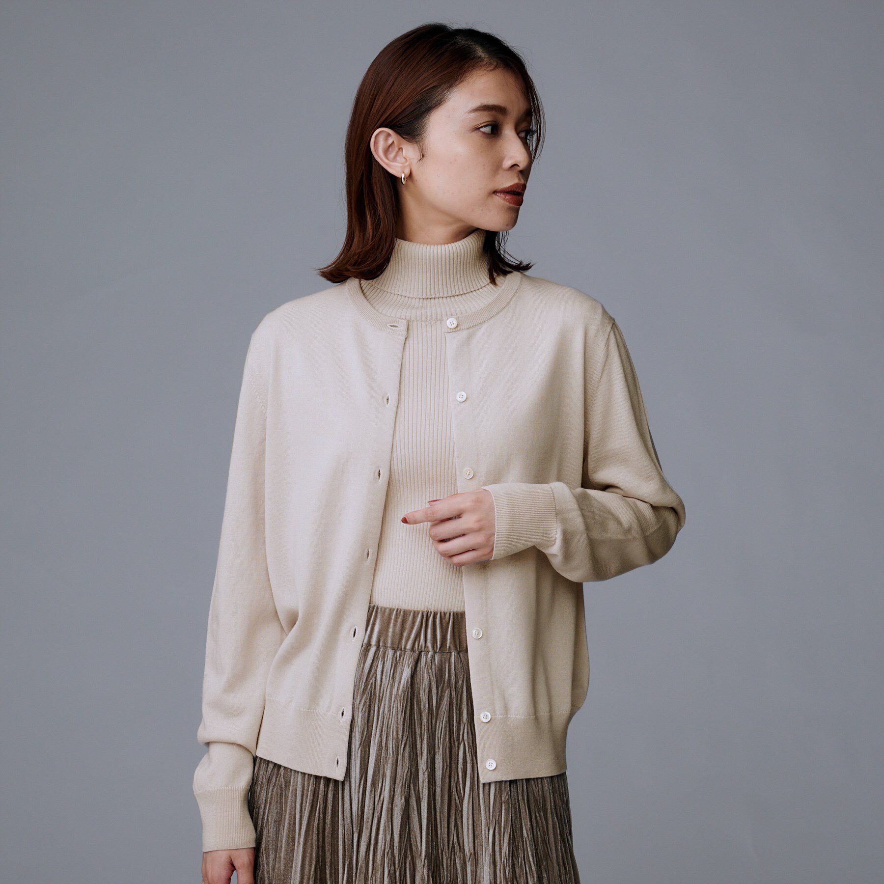 UNTITLED「【洗える/アンサンブル可/ウール100%】ウールクルーカーディガン」|カーディガン|