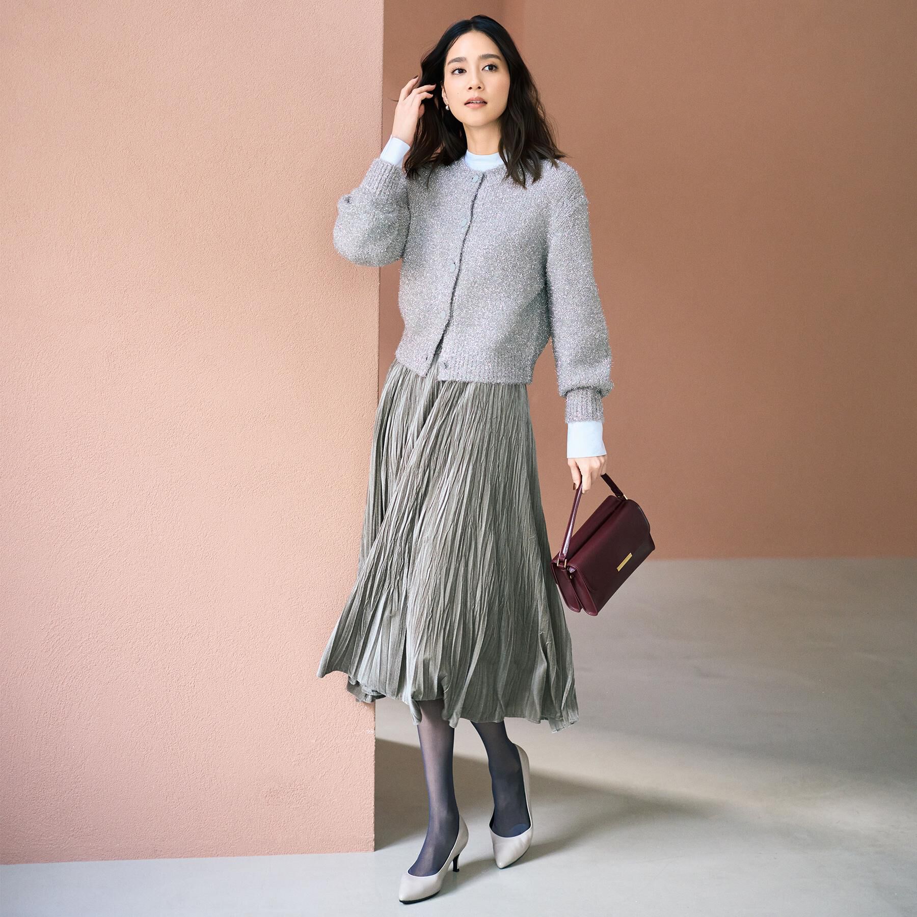 UNTITLED「【ウエストゴム／着映え】ランダムプリーツベロアスカート」|スカート|