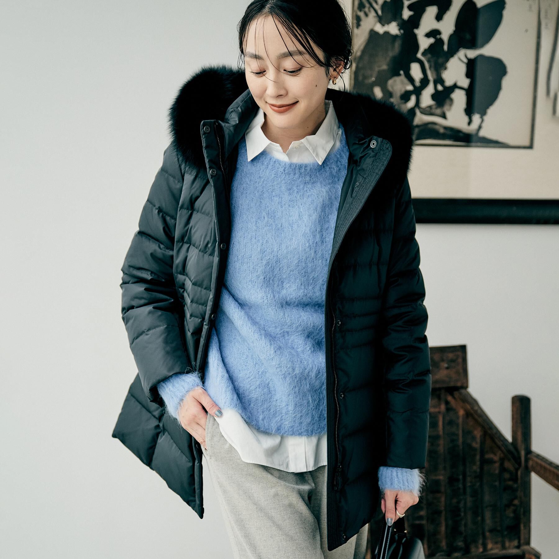 UNTITLED「【はっ水機能/フード取り外し可】ミディダウンコート」|ダウン|