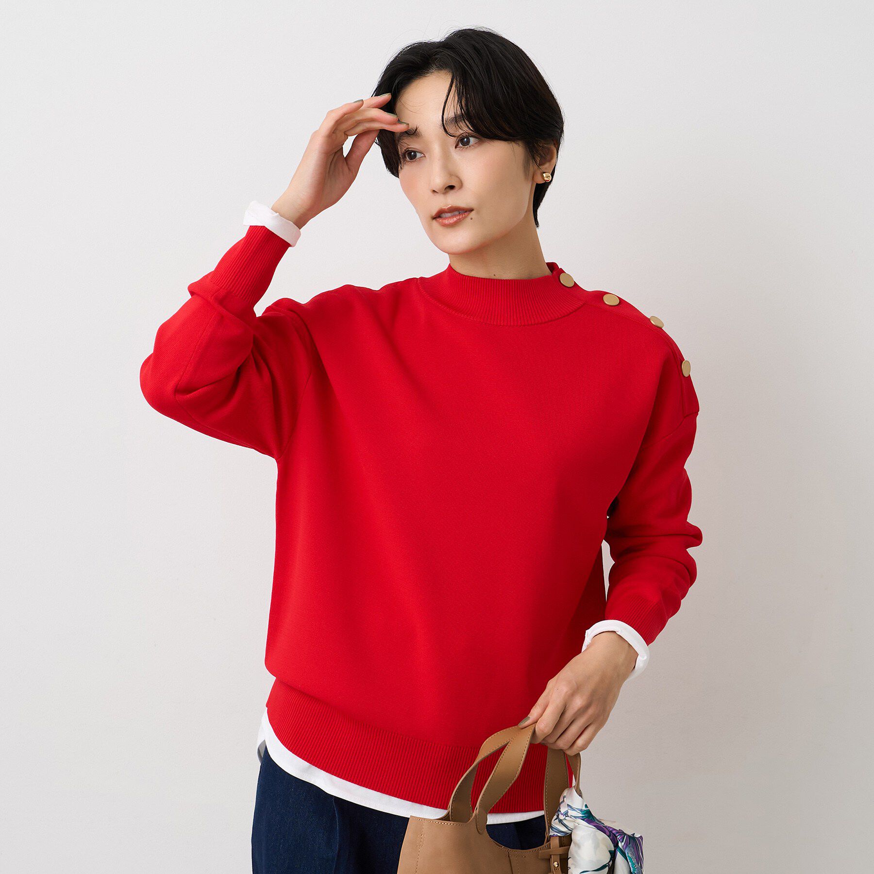 UNTITLED「【洗える/ゆったりコンパクト】ミラノリブプルオーバー」|ニット・セーター|レッド(062)