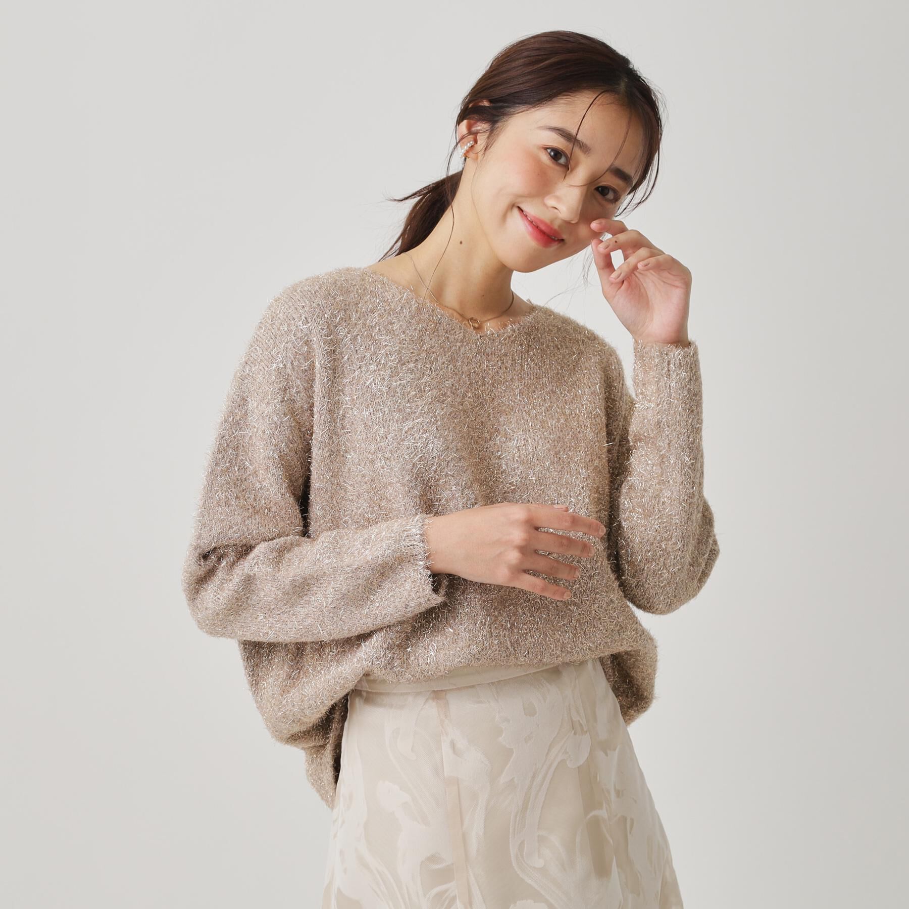 COUP DE CHANCE「【手洗い可】フェザーラメニットトップス」|ニット・セーター|