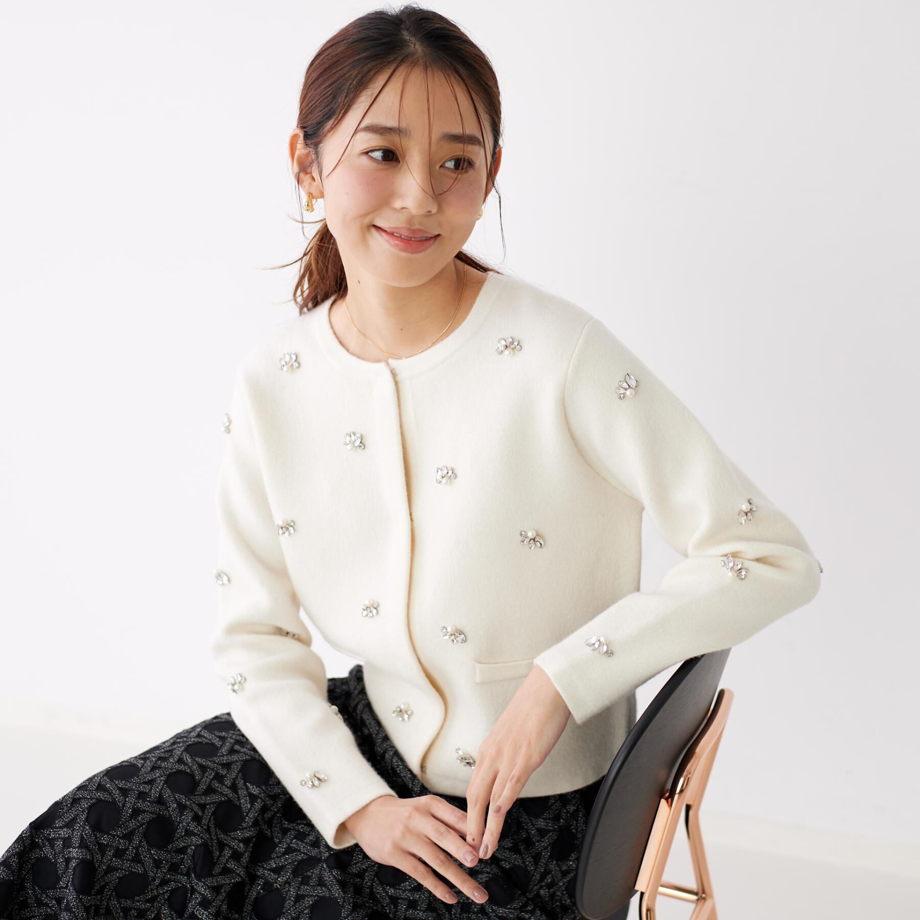 COUP DE CHANCE「【手洗い可】ビジュー付カーディガン」|カーディガン|