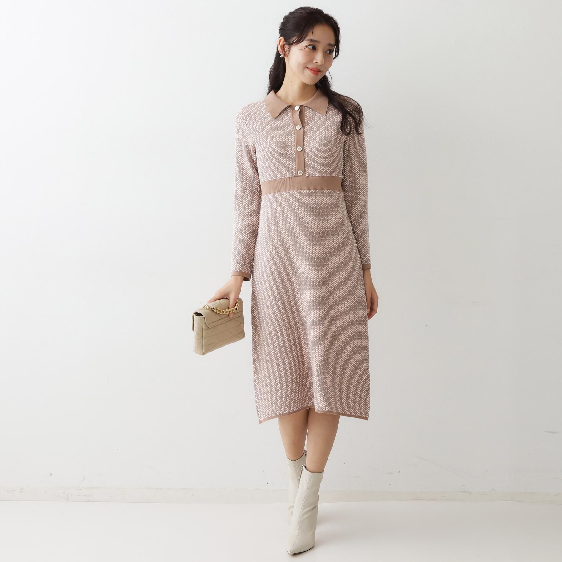 COUP DE CHANCE「【手洗い可】衿付きニットジャカード編みワンピース」|ワンピース|