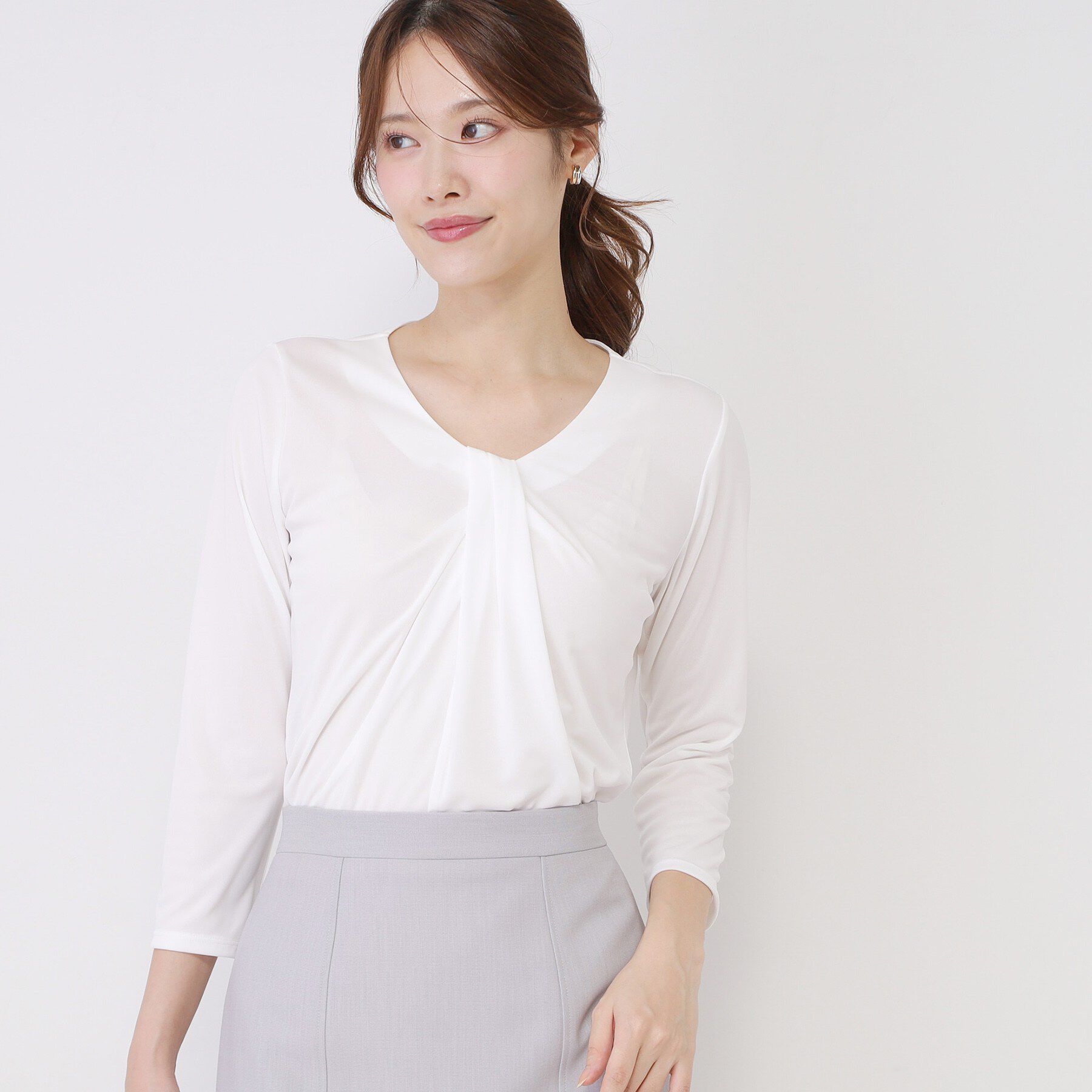 COUP DE CHANCE「【手洗い可／日本製／7分袖／ジャケットイン】しなやかな落ち感のカットソー」|Tシャツ・カットソー|ホワイト(001)