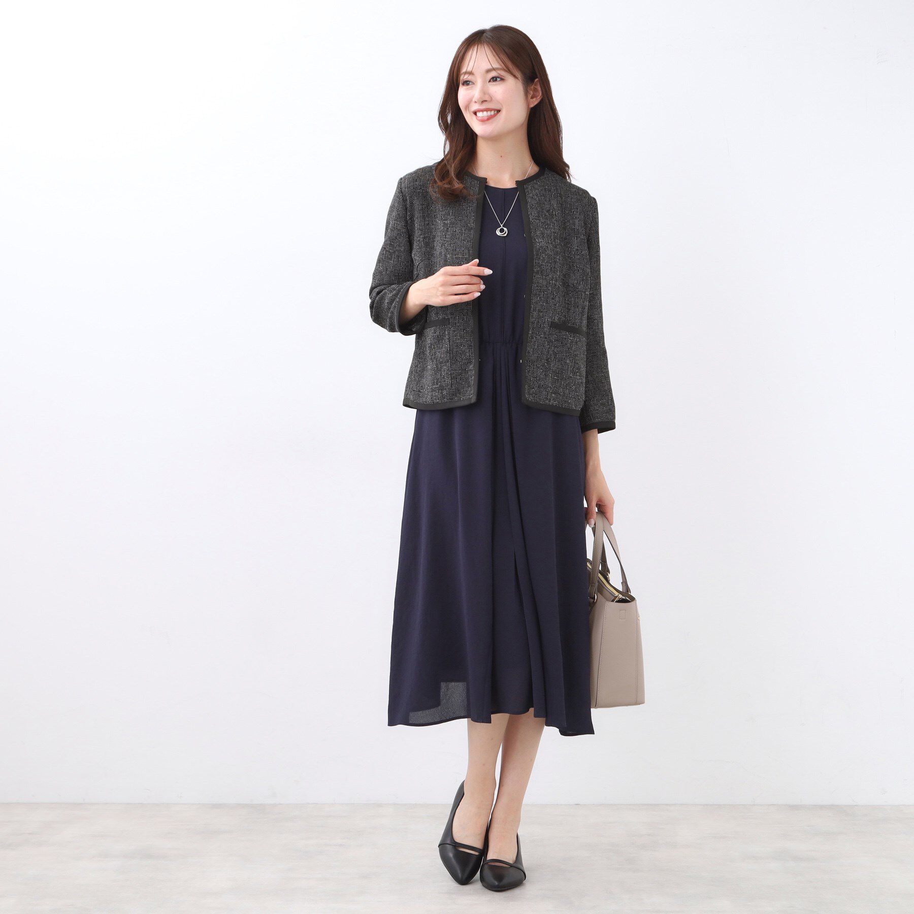 Reflect「【軽い着心地】メッシュツイードジャケット」|ノーカラージャケット|