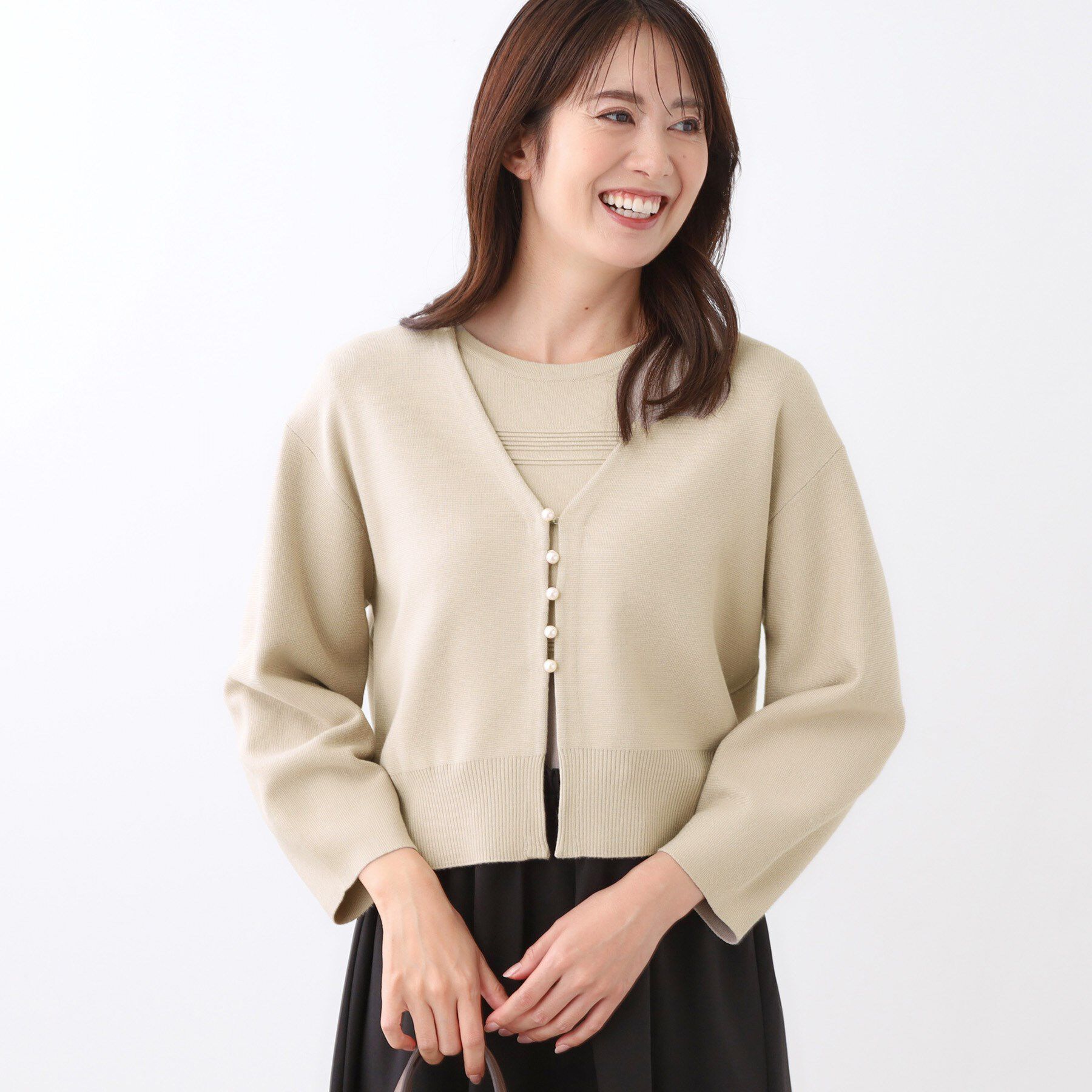 Reflect「【軽い羽織に◎／セットアップ可】パール調ボタン付きカーディガン」|カーディガン|