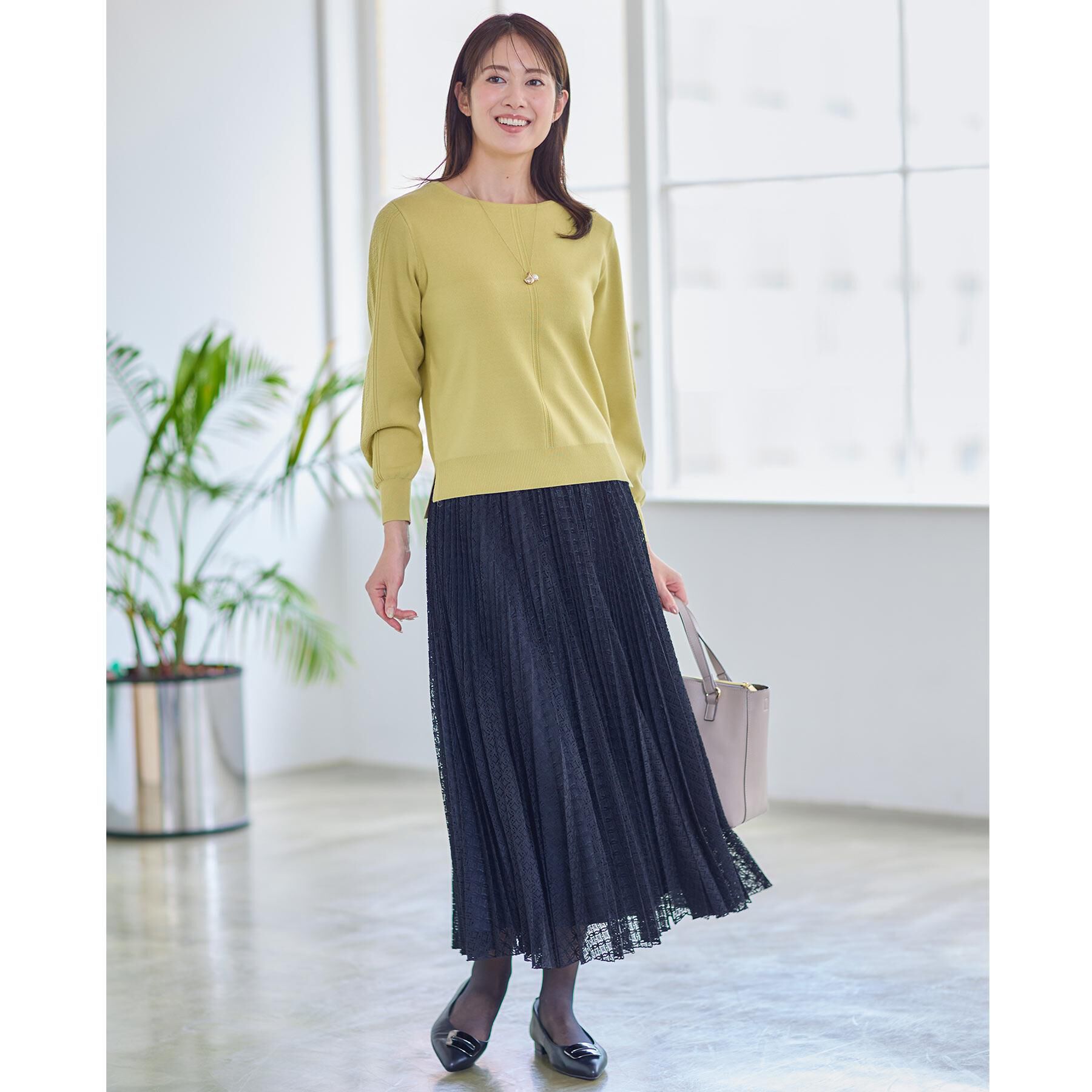 Reflect「【イージーケア】サークルダイヤ柄レースプリーツスカート」|スカート|