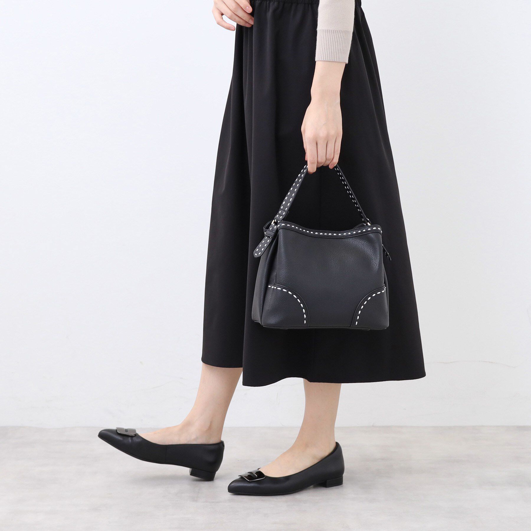 Reflect「【収納力◎／付属ストラップあり】バイカラーステッチバッグ」|ハンドバッグ|