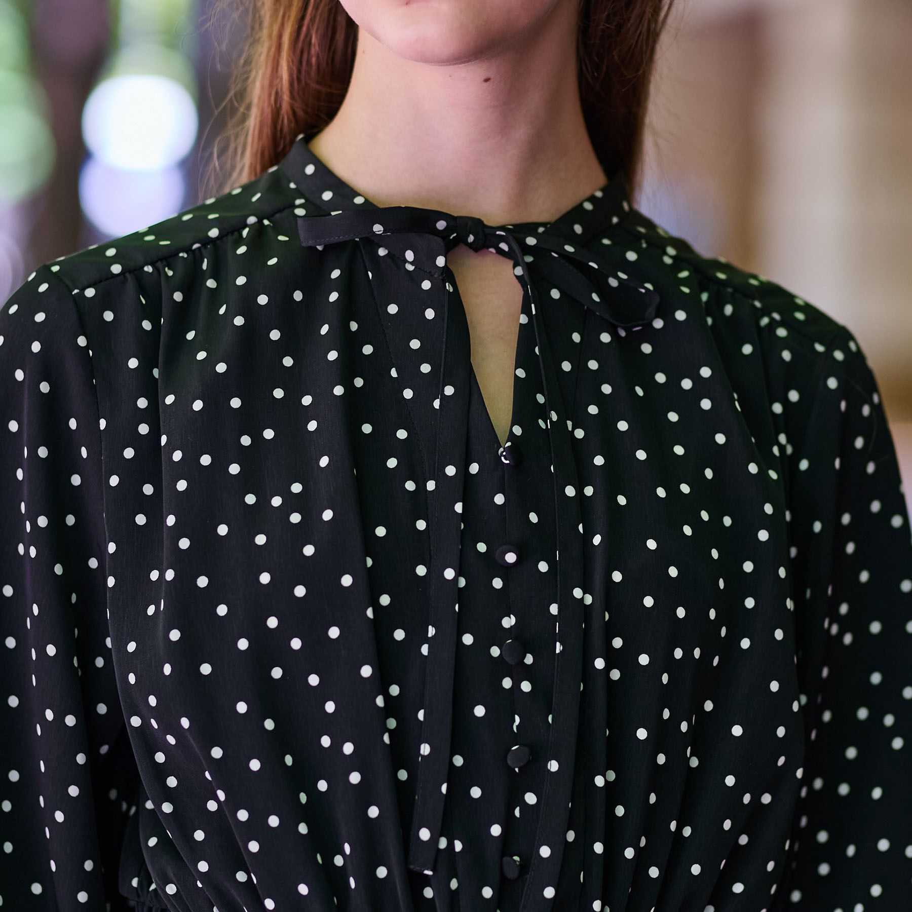 DRESSTERIOR「【手洗い可】ウエストシャーリングドットワンピース」|ワンピース|