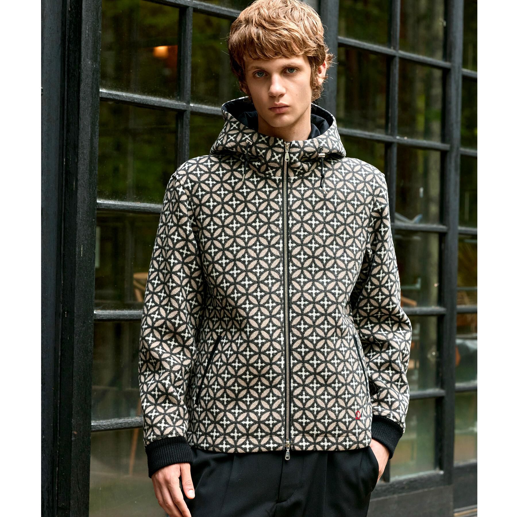 DRESSTERIOR「オーバーラップサークル ウールジャカードパーカー」|ブルゾン・スタジャン|ベージュ(152)