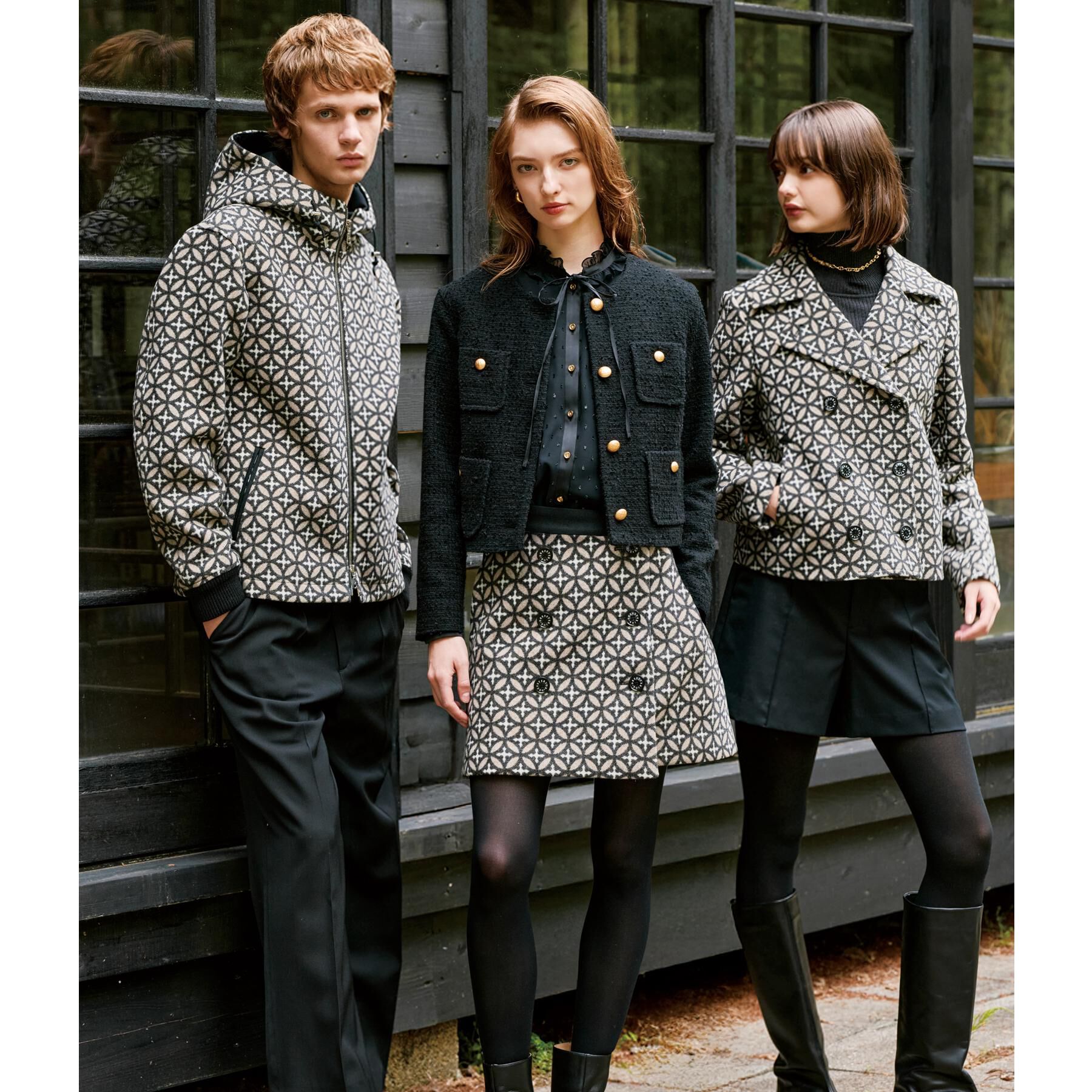 DRESSTERIOR「オーバーラップサークル ウールジャカードパーカー」|ブルゾン・スタジャン|