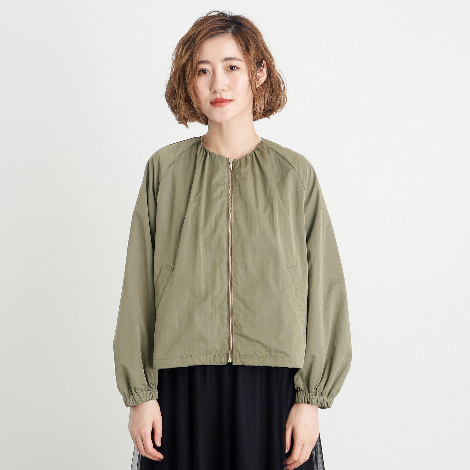 grove「ドロストピーチタフタブルゾン」|ブルゾン・スタジャン|