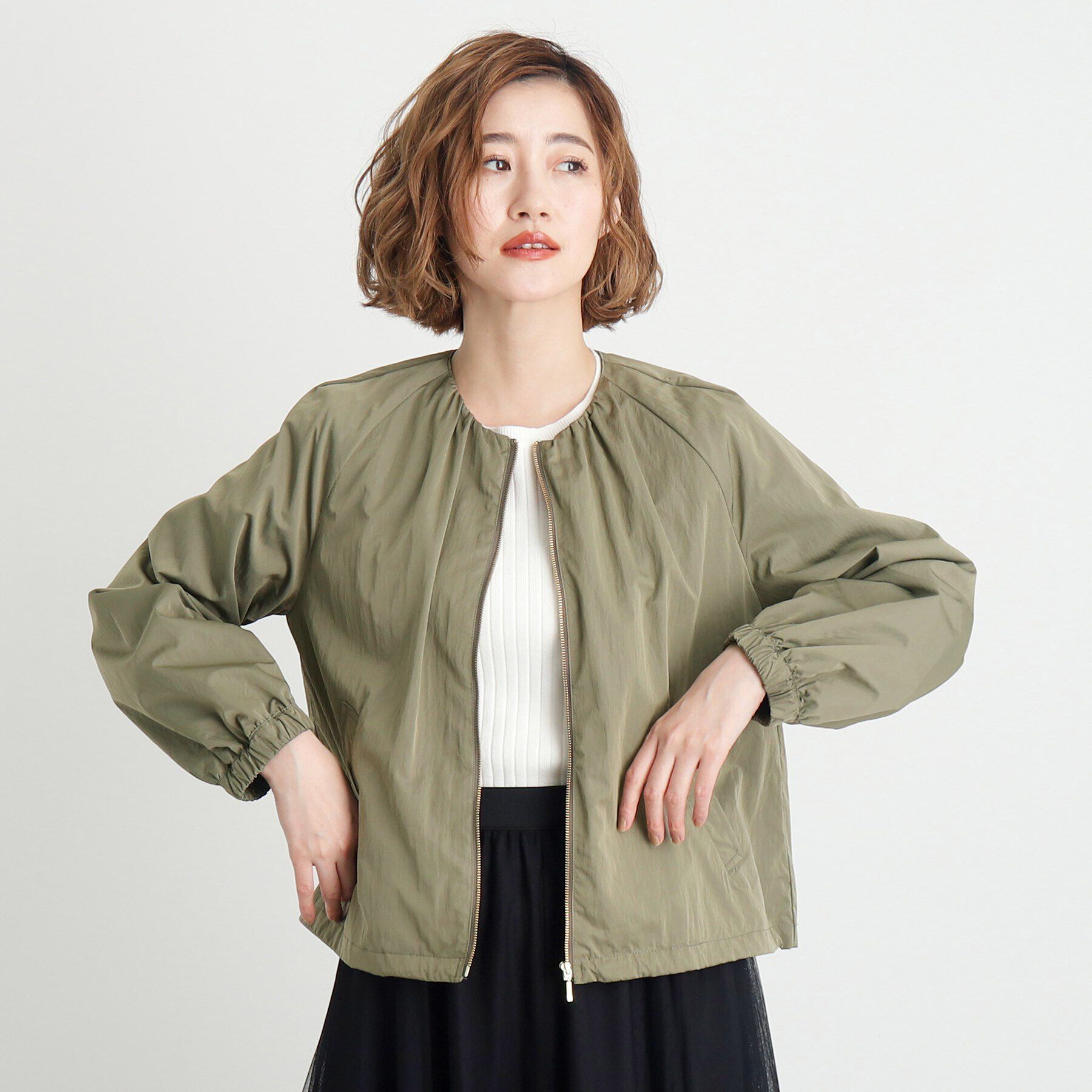 grove「ドロストピーチタフタブルゾン」|ブルゾン・スタジャン|