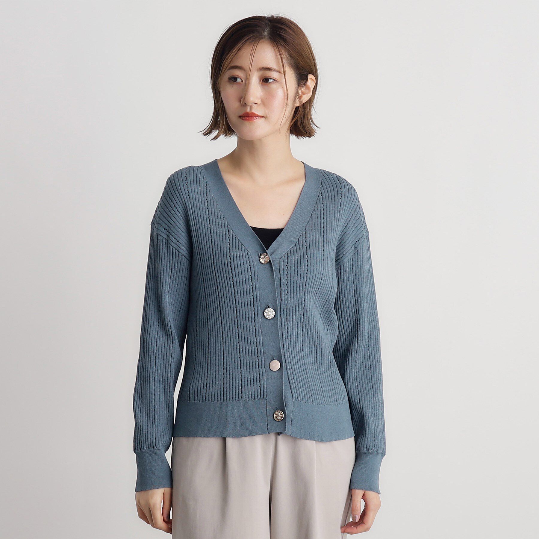 grove「多ボタン透かしニットカーディガン」|カーディガン|
