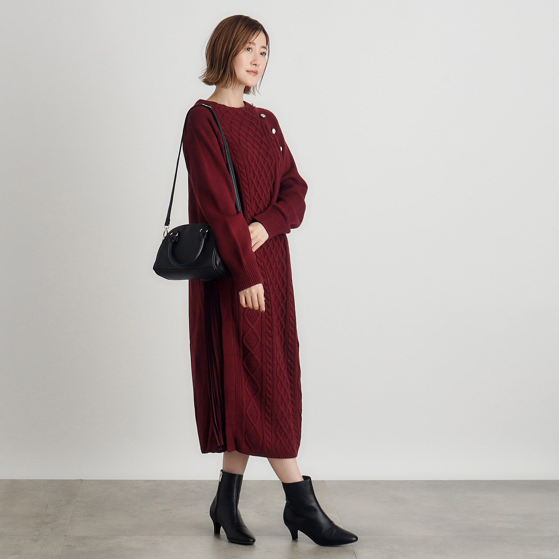 grove「ケーブルサイドプリーツニットワンピース」|ワンピース|