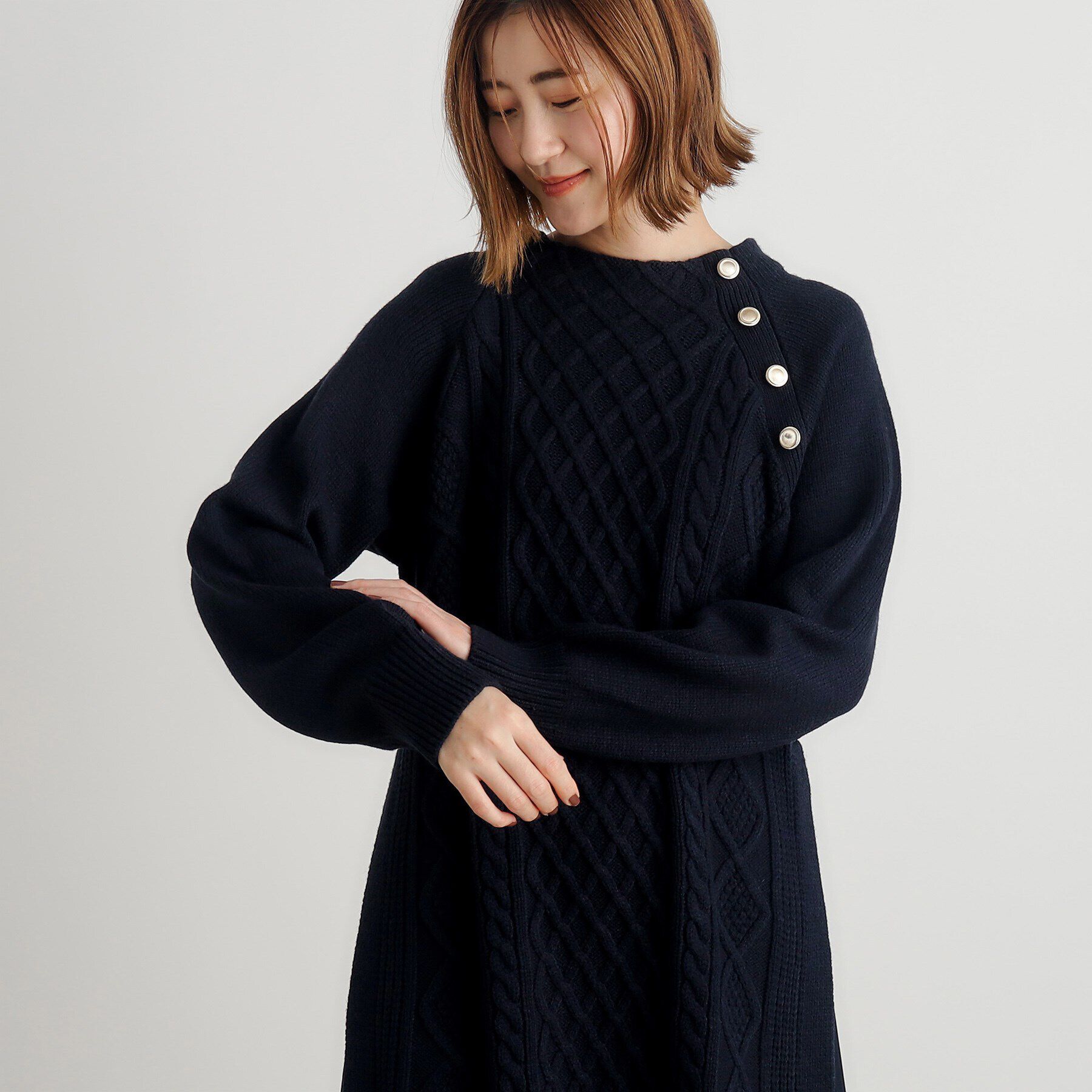 grove「ケーブルサイドプリーツニットワンピース」|ワンピース|